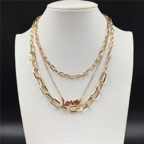 Girly Gold Color Plating Love Letter Pendant Layered Necklace For Women Girl