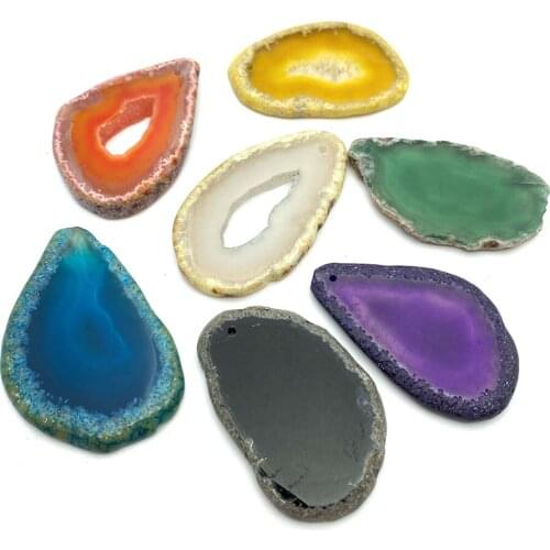 Natural Stone Irregular Agate Pendant Perforated Colorful Pendant Suitable for DIY Jewelry Necklace Jewelry Crafts Accessories