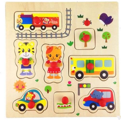 Q small wooden toy tiger clutch plate panels early childhood educational childrens cartoon puzzle RB64