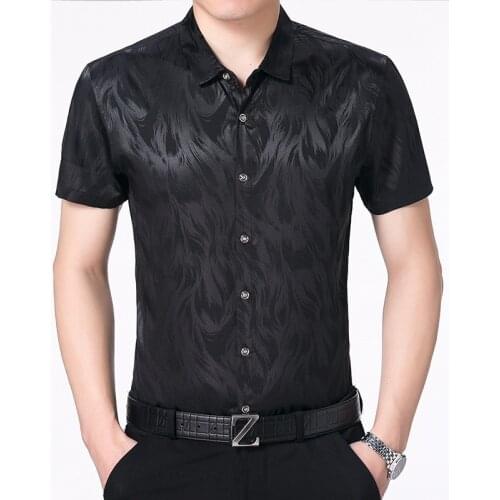 Chinese style flower pattern carved fashion casual short sleeve shirt Summer 2018 New soft skin-friendly silk quality shirt men