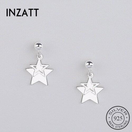 INZATT Real 925 Sterling Silver Geometric Hollow Star Minimalist Stud Earrings For Women Punk Fashion Fine Jewelry Accessories