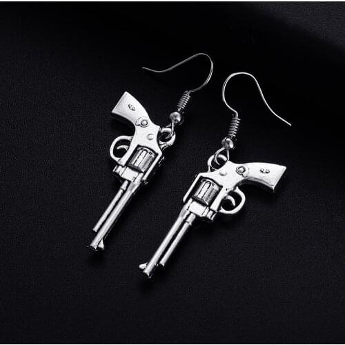 Trendy Vintage Revolver Gun Shape Dangle Earrings for Women Girl Retro Drop Earrings Cute Small Object Earring Jewelry Bijoux