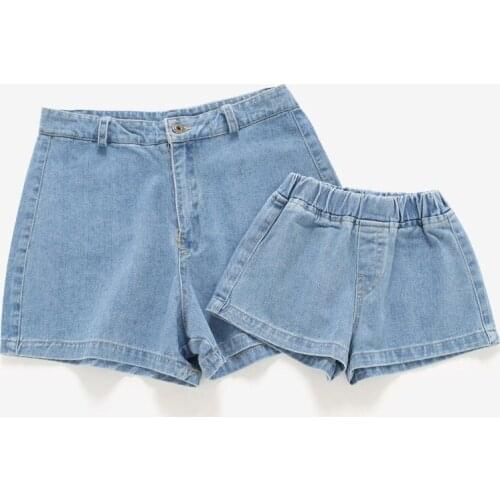 Mother Daughter Sons Shorts Summer Family Matching Clothes Korean Solid Denim Shorts For Mom Girls And Boys Mommy And Me Shorts