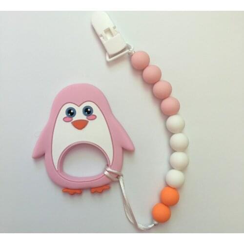 Silicone penguin Pacifier Clips BPA Free Baby Teether Handmade Funny Colorful Bead Clip Holder Soother Chain For Baby BPA free