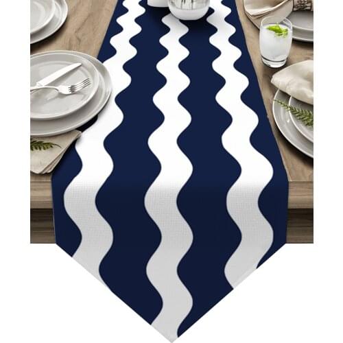 Navy Blue Ripple Waves Table Runner Luxury Dining Table Decor Tablecloth Table Runner for Wedding Party