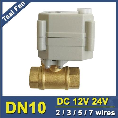 TF10-B2-B 2 Way Brass 3/8'' (DN10) Motorized Actuated Valve With Manual Override DC5V 2/3/5/7 Wires Metal Gear On/Off 5 Sec