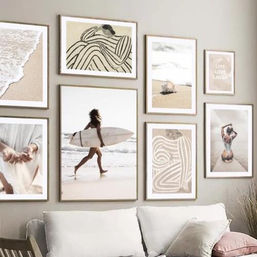 Tropical Beach Surfing Girl Reed Wall Art Canvas Painting Abstract Nordic Posters And Prints Wall Pictures For Living Room Decor