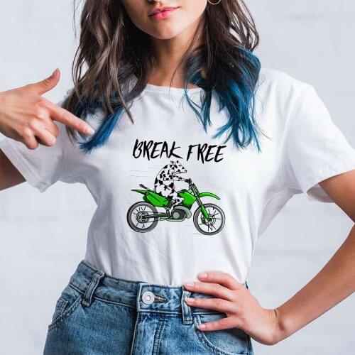 Women T Shirt Break Free Letter Cow Riding A Motorcycle Printed T-shirt Female Exquisite Gorgeous Clothes Oversize Tshirt