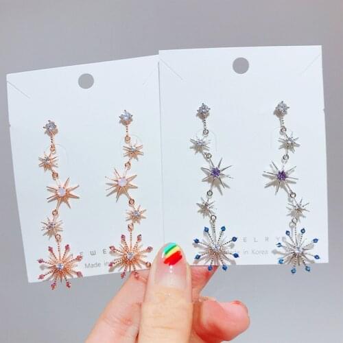 MWsonya New Korean Elegant Shiny Zircon Star Drop Earrings for Women Girls Fashion Pink Crystal Brinco Party Jewelry Gifts