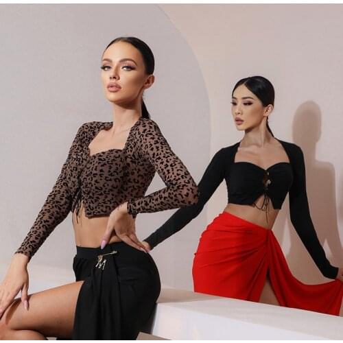 2020 Latin Dance Costumes Women Sexy Leopard Tops Irregular Dance Skirt Cha Cha Rumba Samba Ballroom Latin Dance Dress SL4114