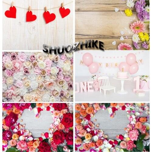 ZHISUXI Vinyl Photography Backdrops Prop Valentines day wood flower Theme Photography Background QJ91220-85