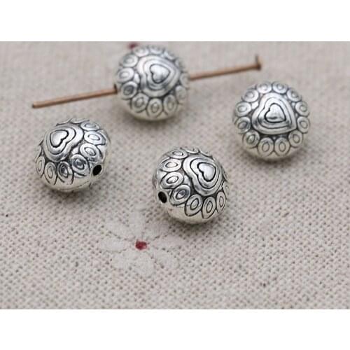 10pcs/lot Antique Silver Plated Round Ball Heart Loose Spacer Beads for Jewelry Making Bracelet DIY Findings 10x8mm