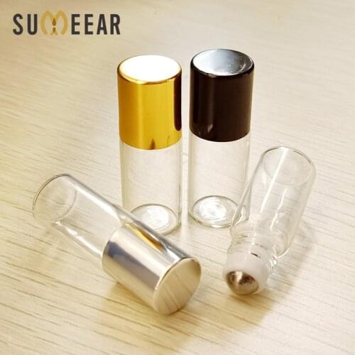 100 Pieces/Lot Mini Glass Perfume Bottles With Roll On Empty Cosmetic Essential Oil For Travel With Steel Ball Bottle
