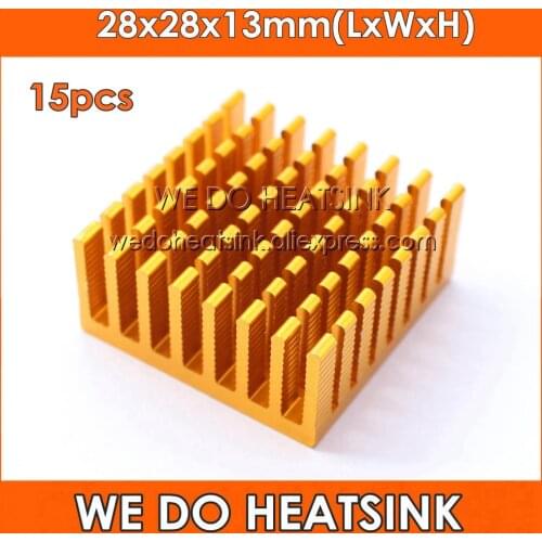 15pcs 28x28x13mm Aluminum Heatsink Cooler Yellow Anodize Heat Sink Cooling For IC, Chip,Asic