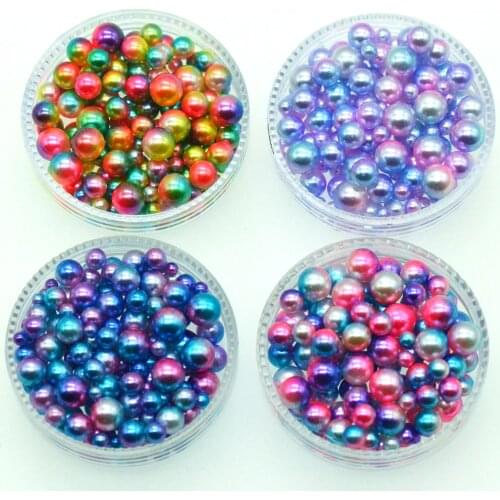 20 Gram Assorted Sizes(3,4,5,6mm) Unicorn Mermaid Color Round Pearls Without Hole| Rainbow Gradient Unicorn Nail Art Pearls