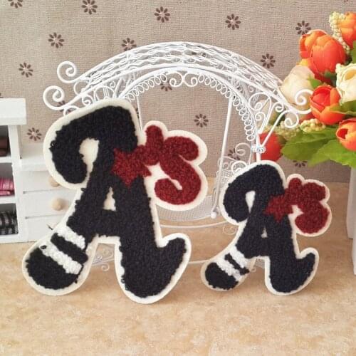 20pcs/lot Towel Embroidery Patches Black Red Letter A S Kids Clothing Decoration Sewing Accessories Craft Diy