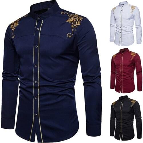 2020 New Mens Fashion European and American Embroidered Long Sleeve Shirt NX5294