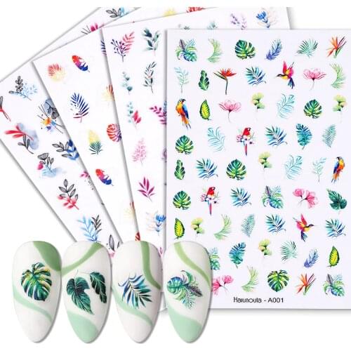 Harunouta Black Lines 3D Nail Stickers Spring Summer Lotus Flower Leaf Tree Decals For Manicures DIY Nail Art Decoration