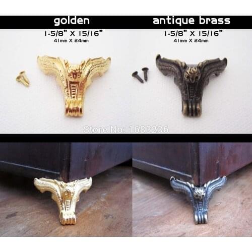 4x Antique Brass Golden Vintage Jewelry Chest Gift Box Wooden Case Decorative Small Feet Leg Metal Corner Protector With Screws