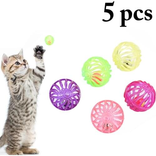 5pcs/Set Funny Cat Ball Toy Hollow Training Cat Interactive Toy Cat Bell Toy For Kitten Pet Interaction Supplies