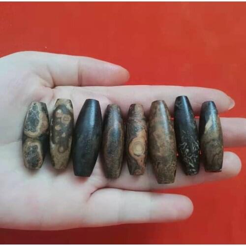 8Pcs/Lot Rare Precious Powerful Natural Stone Meng Dzi Beads Coin Stone Nine Eyes Shale Mysterious Pattern Unique Loose Jewelry