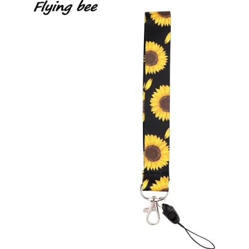X1915 Sunflower Keychain Tags Strap Neck Short Lanyards For Keys ID Card Pass Gym Mobile Phone USB Badge Holder DIY Hang Rope