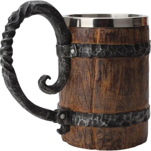 Wooden Style Simulation Beer Mug Double Wall Metal Isolated Large Drinking Cup Dropshipping