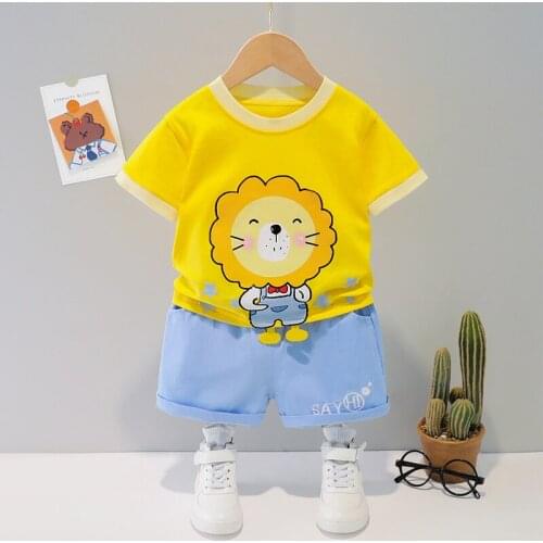 2021 Childrens Baby Boy And Girl Clothes Cartoon Short-Sleeved Tops And Pants Suits Summer Leisure 2-Piece Set