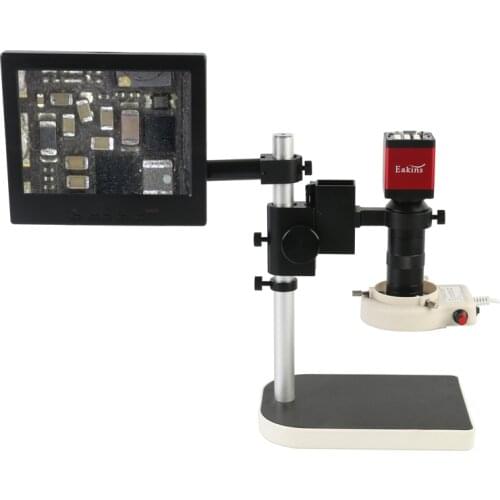 Eakins Microscope Camera Set 13MP HDMI VGA CCD Camera 100X C Mount Lens With LED Light LCD Monitor 15CM Working Distance MAX