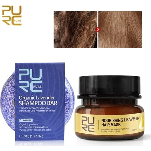 PURC Organic Lavender Shampoo Bar 100% PURE Vegan handmade cold processed hair shampoo with remove dying or perming hair mask