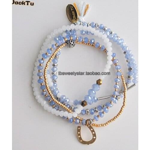 JTJACKTU light blue crystal mixed 5 pieces into one set single wrap bracelet