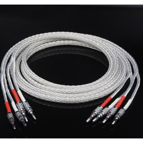 1Pair 8ag OCC Silver-plated Hifi Speaker Cable High Performance Speaker Amplifier sound Connecting line with Banan