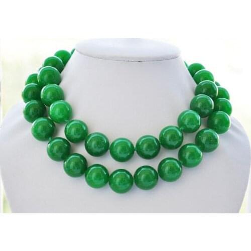 BEAUTIFUL 32" 12mm nature round green stone bead necklace s