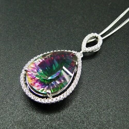 Beautiful Colorful Rainbow Mystic Topaz Pear Shape 925 Sterling Silver Pendant Necklace For Gift