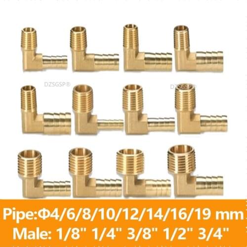 Brass Hose Barb Fitting Elbow 6mm 8mm 10mm 12mm 16mm To 1/4 1/8 1/2 3/8" BSP Male Thread Barbed Coupling Connector Joint Adapter