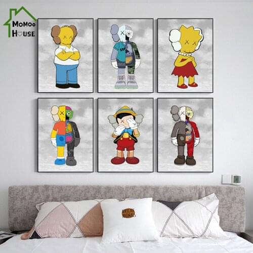 Hot Sale Modern Art Cartoon Doll Canvas Painting Classic Bear Toy Poster and Print HD Picture for Childrens Room Wall Decor