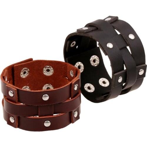 Punk Fashion Rock Men Women Wide Leather Cuff Bracelet Spikes Rivet Wristbands Weave Charm Bangle Wrap Biker Unisex Jewelry Gift