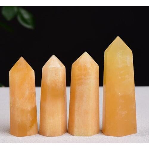 Natural Crystal Point Orange Yellow Jade Healing Obelisk Quartz Wand Ornament For Home Decor Reiki Energy Ore Mineral Craft Gift