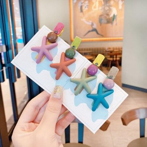 New Children Cute Colors Acrylic Starfish Ball Ornament Hair Clips Girls Lovely Alloy Barrettes Hairpins Kids Hair Accessories