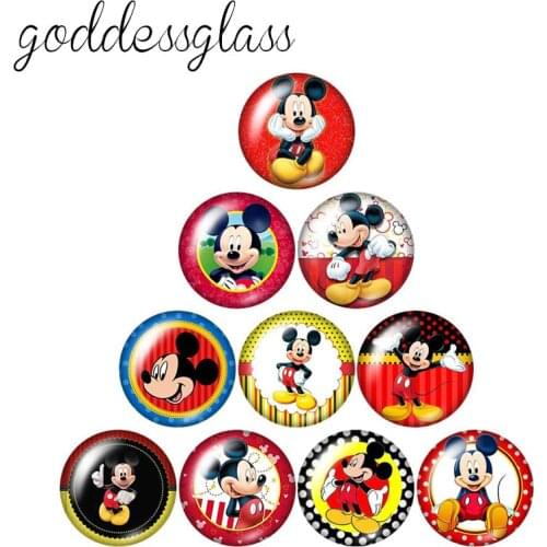 Disney Mickey Mouse cute Kids Gift 10pcs 12mm/18mm/20mm/25mm Round photo glass cabochon flat back Necklace Making findings