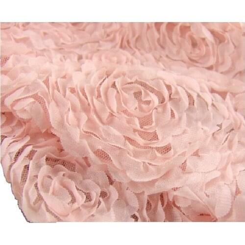 Pink White Chiffon Rose Peones Lace Cloth Curtain Fabric