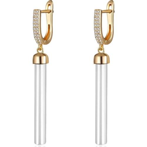 Trendy Long Straight Line Ceramic Drop Earrings Cubic Zirconia Gold Silver Color Dangle Earrings for Women Jewelry Charm Gifts