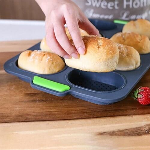 Silicone Bread Pan For Home/8 Hole Non-stick Grids DIY Good Flexibility Heat Resistant Hamburger Bread Baking Mold
