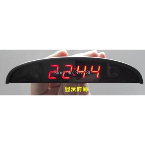 Blue) LED Car clock module / Time + dual temperature + voltage / 5 ~ 28V electronic clock with shell, touch buttons