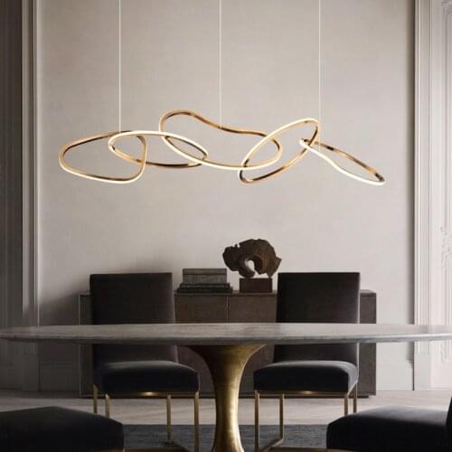 SIUU Simple Intelligent Personalized Ring Chandelier Luxury Modern Stainless Steel Restaurant Light Bar Hanging Line Lamps