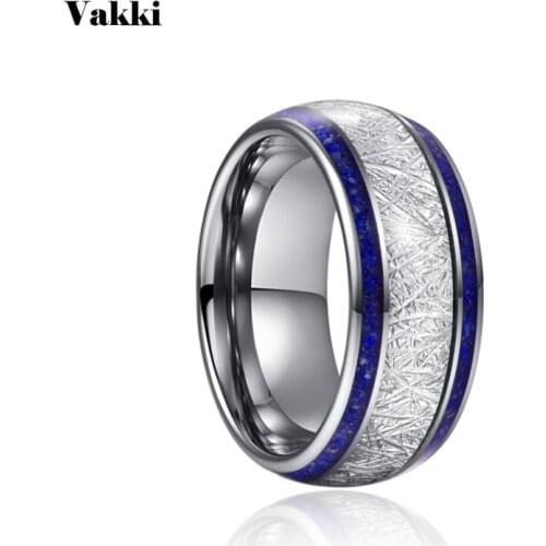 VAKKI 8 mm Imitation Meteorite Lapis Lazuli Blue Tungsten Carbide Ring Mens Wedding Ring Gift