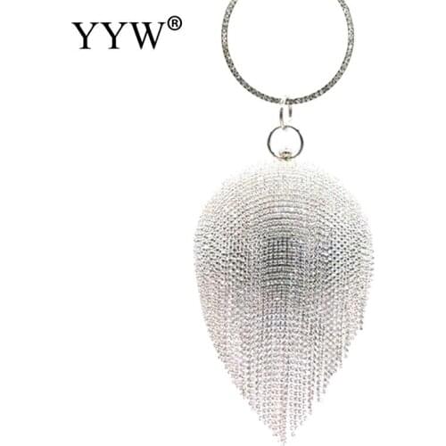 Round Ball Tassel Diamond Evening Bag Party Wedding Bags Silver Women Bag Fashion Women Day Clutch Mini Purse Bolsos Mujer