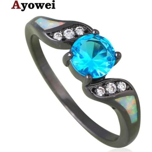 Gorgeous Rings for Wedding White Fire Opal Silver Stamped Blue Zircon Fashion Jewelry Rings USA Size #6#7#8#9 OR836A