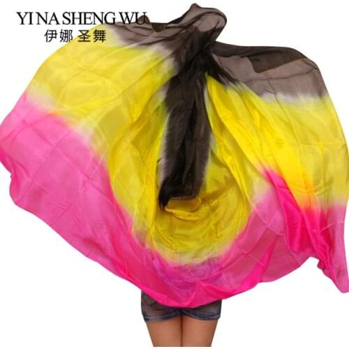 New Arrivals 100% Pure Silk Belly Dancing Veil For Belly Dancers Scarf Shawl Rose+Yellow+Black Colors 250/270*114 cm Dance Veils