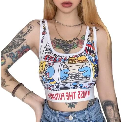 Women Fashion Cartoon Print Tank Top Ladies Stylish Sleeveless Top for Women Ladies